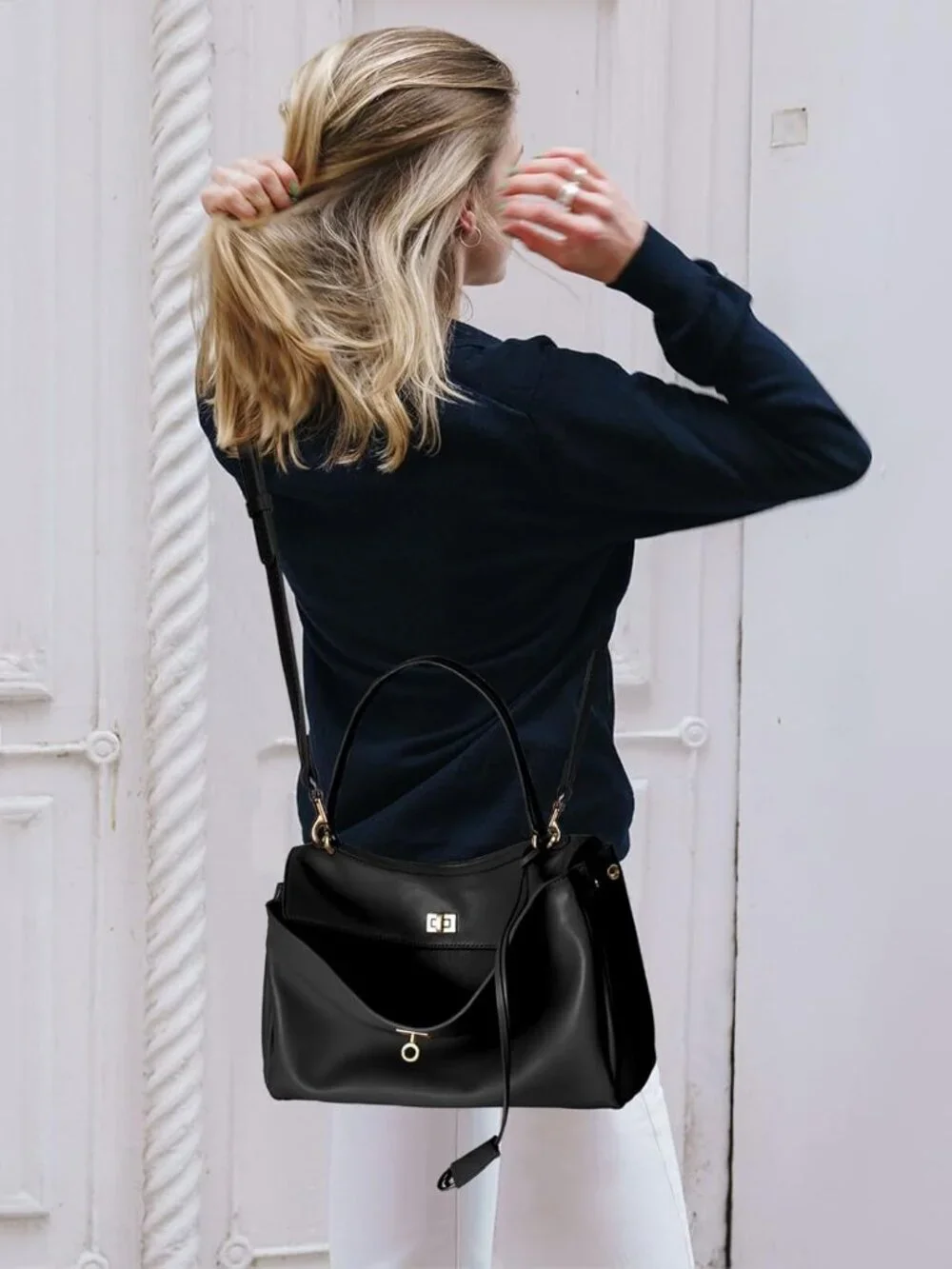 Women's Leather-Black Soft Cowhide Shoulder Satchel Purse Stylish Hand bags - Picture 2 of 6